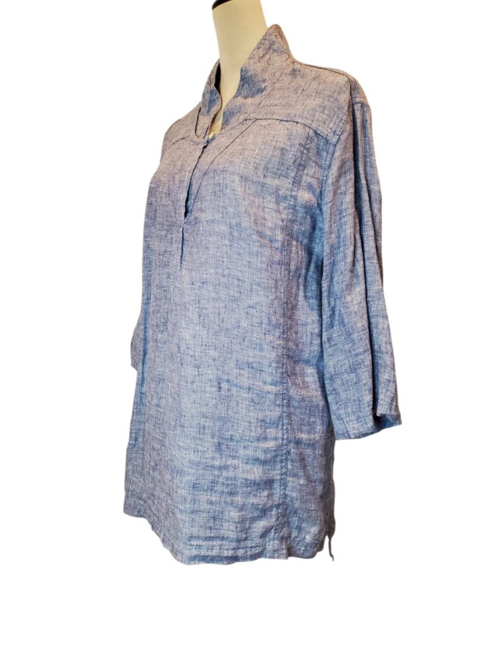 GARNET HILL SZ 8 Women's Blue Chambray 100% Linen Tunic Blouse - Picture 4 of 8